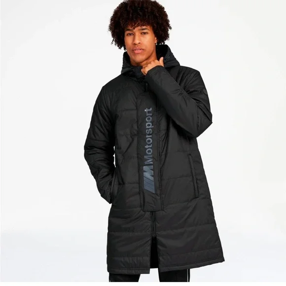 Puma x BMW Motorsport Puffer Long Parka Jacket Black - Picture 2 of 10